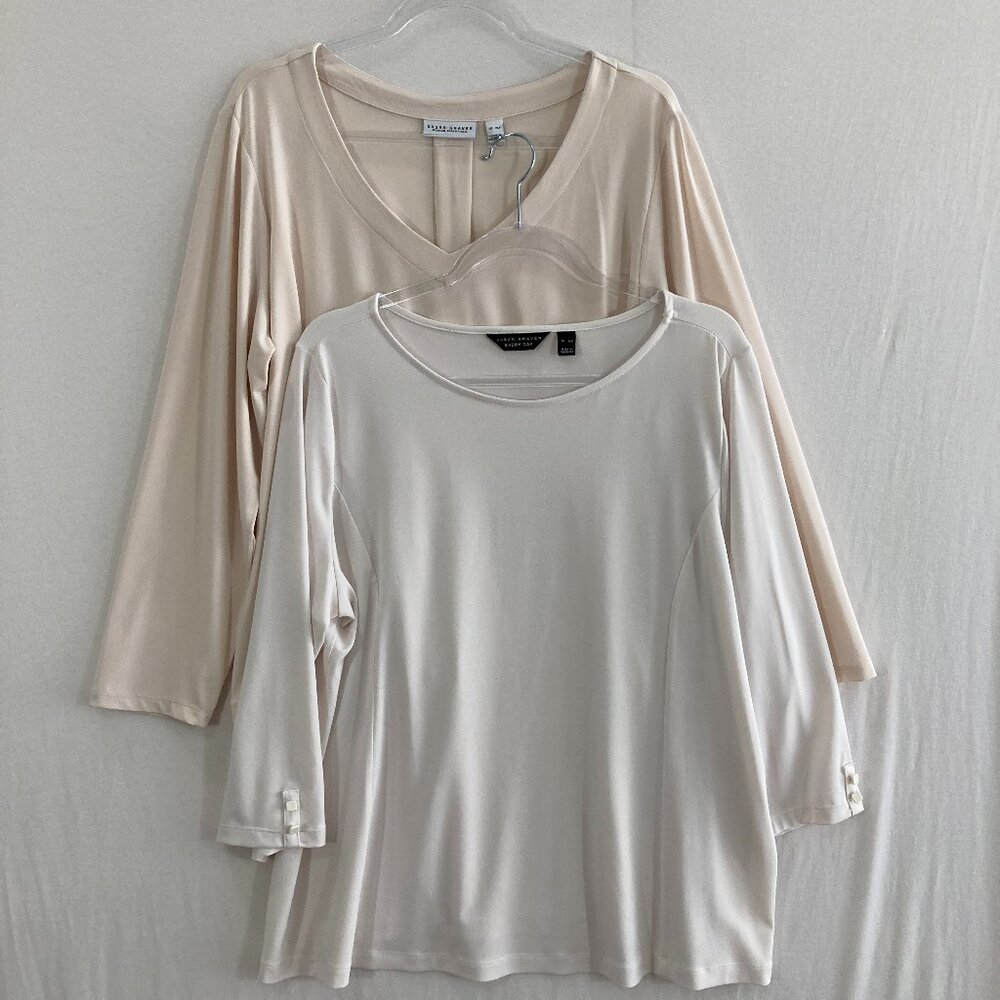 Bundle‎ of Two Susan Graver Top size XL Petite White Cream Stretch Knit Comfy